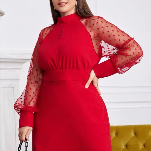 polka dot mesh sleeve dress